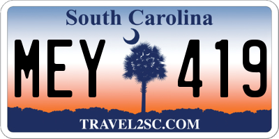 SC license plate MEY419