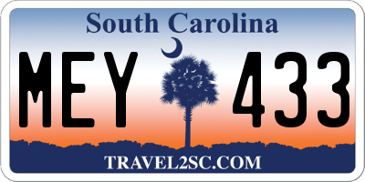 SC license plate MEY433