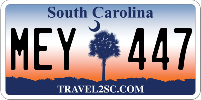 SC license plate MEY447