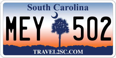 SC license plate MEY502