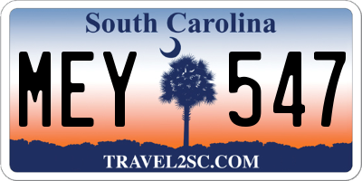 SC license plate MEY547