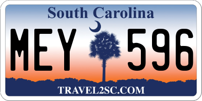 SC license plate MEY596