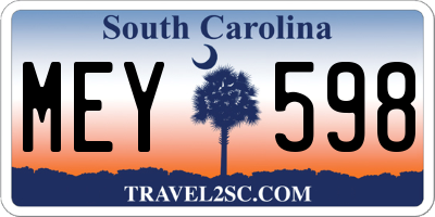 SC license plate MEY598