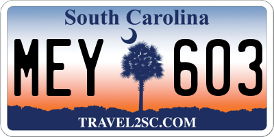 SC license plate MEY603