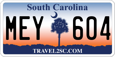 SC license plate MEY604