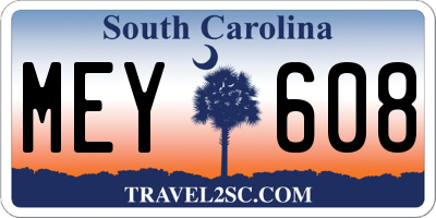 SC license plate MEY608