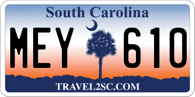 SC license plate MEY610