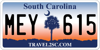 SC license plate MEY615