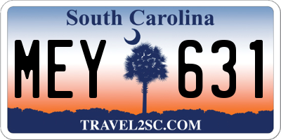 SC license plate MEY631