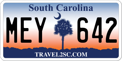 SC license plate MEY642