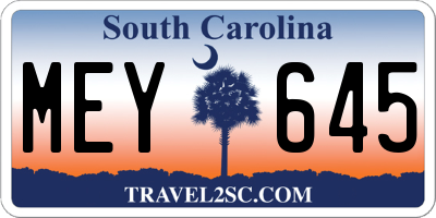 SC license plate MEY645