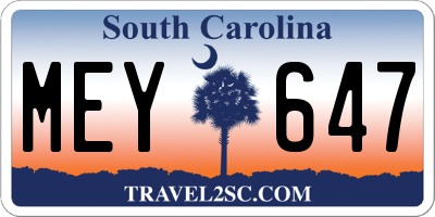 SC license plate MEY647