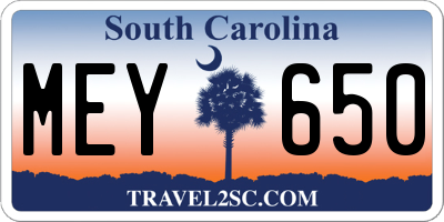 SC license plate MEY650