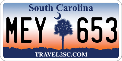 SC license plate MEY653