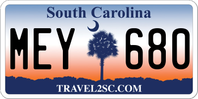 SC license plate MEY680