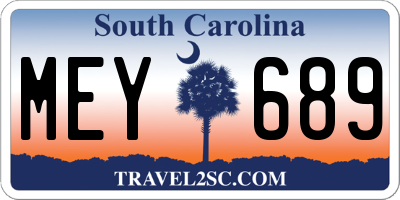 SC license plate MEY689
