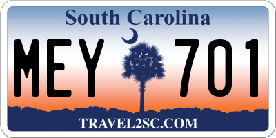 SC license plate MEY701