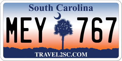 SC license plate MEY767