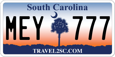 SC license plate MEY777