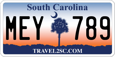 SC license plate MEY789