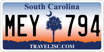 SC license plate MEY794