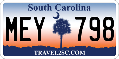 SC license plate MEY798
