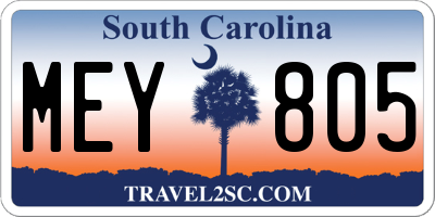 SC license plate MEY805