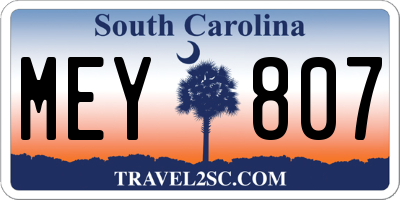 SC license plate MEY807