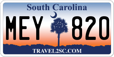 SC license plate MEY820