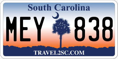 SC license plate MEY838