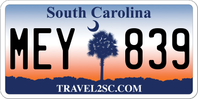 SC license plate MEY839