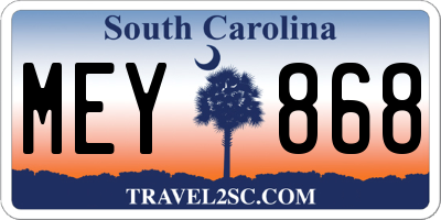 SC license plate MEY868