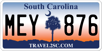 SC license plate MEY876