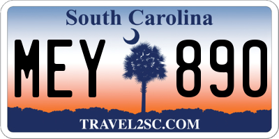 SC license plate MEY890