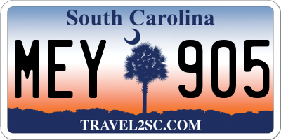 SC license plate MEY905