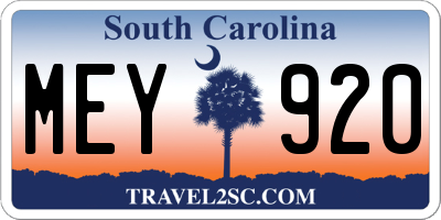 SC license plate MEY920