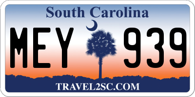 SC license plate MEY939