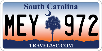 SC license plate MEY972