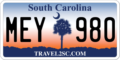 SC license plate MEY980