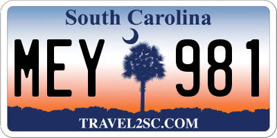 SC license plate MEY981