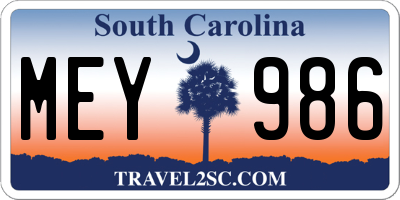 SC license plate MEY986