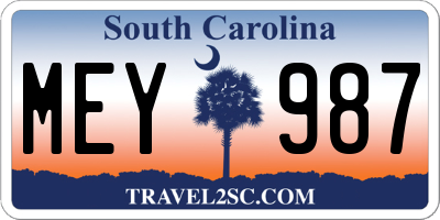 SC license plate MEY987