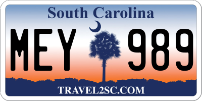 SC license plate MEY989