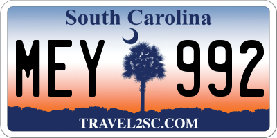 SC license plate MEY992