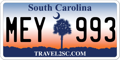 SC license plate MEY993