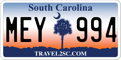SC license plate MEY994