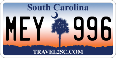 SC license plate MEY996