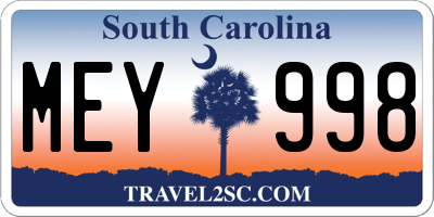 SC license plate MEY998