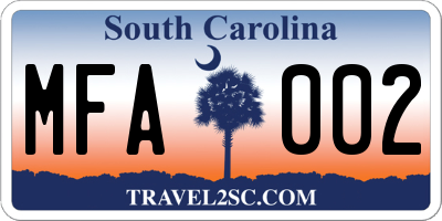 SC license plate MFA002