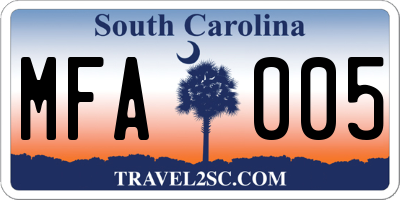 SC license plate MFA005